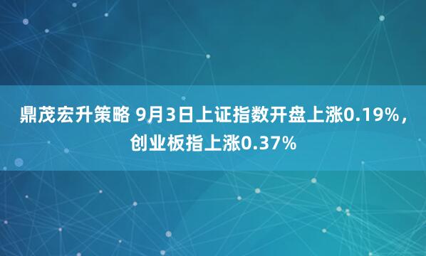 鼎茂宏升策略 9月3日上证指数开盘上涨0.19%，创业板指上涨0.37%